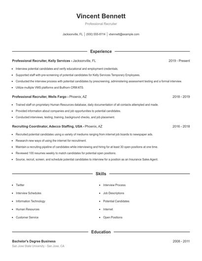Professional Recruiter Resume