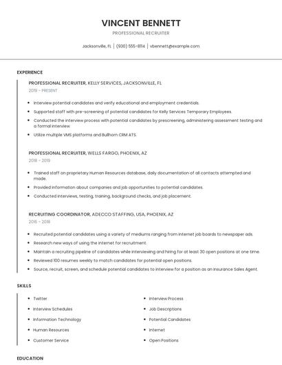 Professional Recruiter Resume