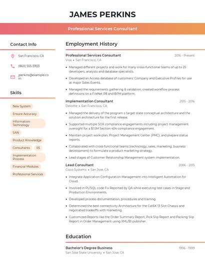 Professional Services Consultant Resume