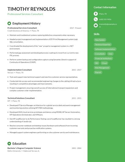 Professional Services Consultant Resume