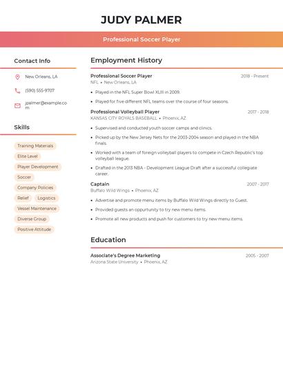 Professional Soccer Player Resume