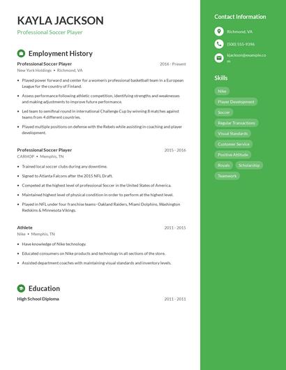 Professional Soccer Player Resume