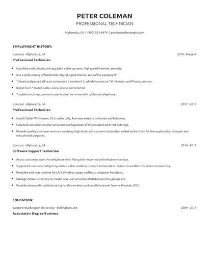 Professional Technician Resume