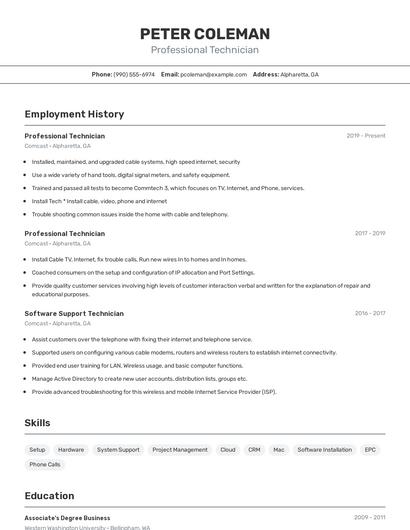 Professional Technician Resume