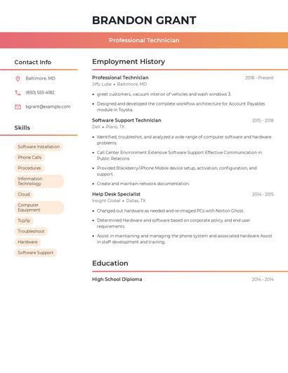 Professional Technician Resume