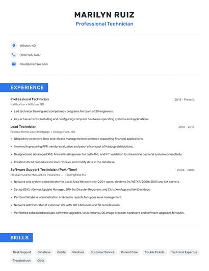 Professional Technician Resume