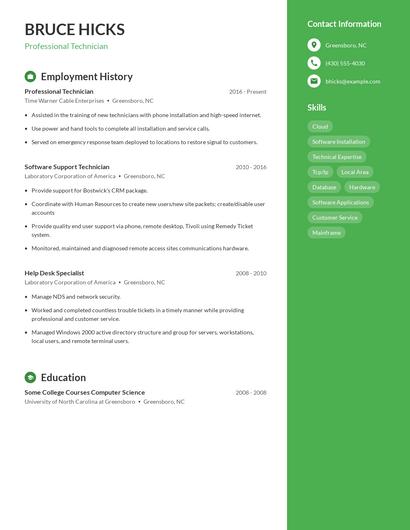 Professional Technician Resume