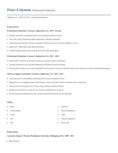 Professional Technician Resume