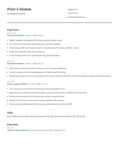 Professional Technician Resume