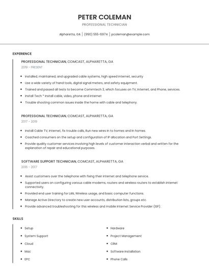 Professional Technician Resume