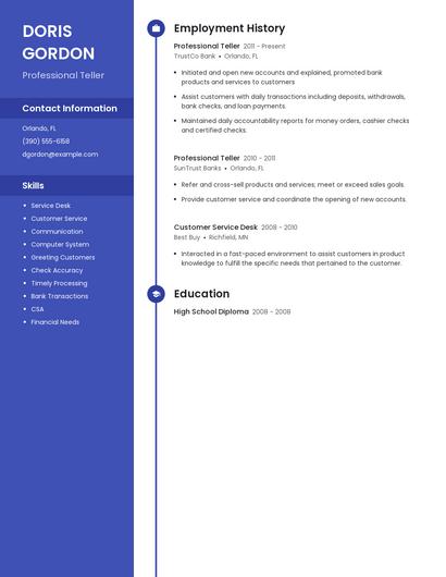 Professional Teller Resume