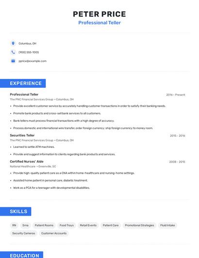 Professional Teller Resume