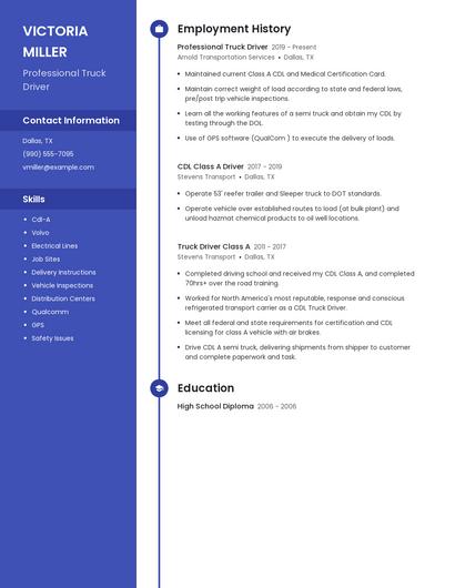 Professional Truck Driver Resume
