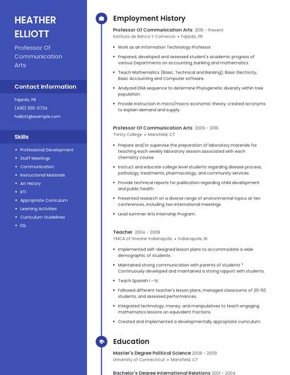 Professor Of Communication Arts Resume
