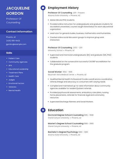 Professor Of Counseling Resume