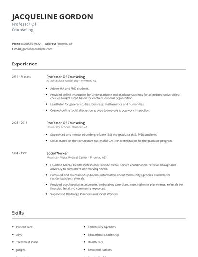 Professor Of Counseling Resume