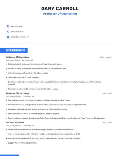 Professor Of Counseling Resume