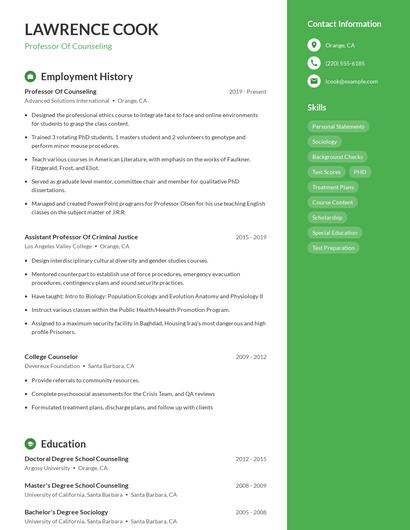 Professor Of Counseling Resume