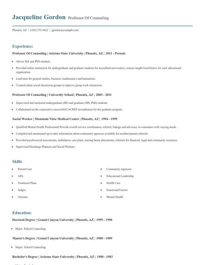 Professor Of Counseling Resume