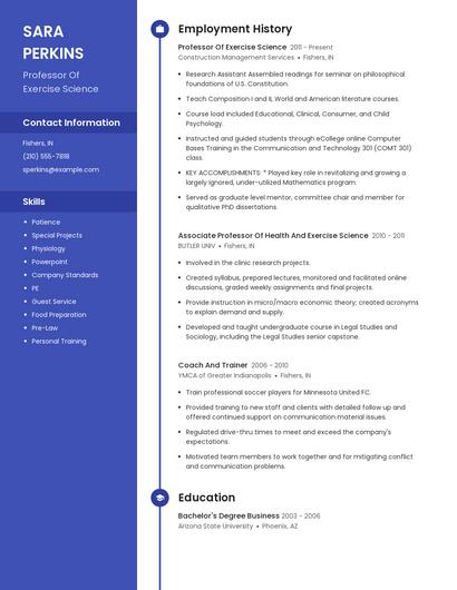 Professor Of Exercise Science Resume