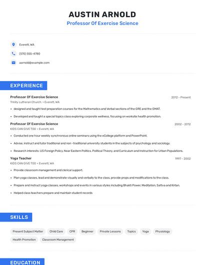 Professor Of Exercise Science Resume