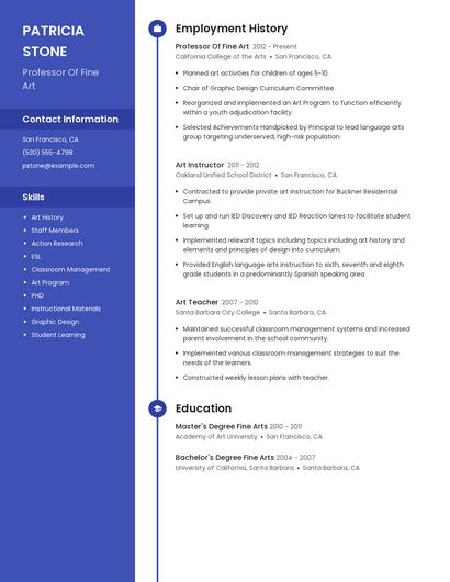 Professor Of Fine Art Resume