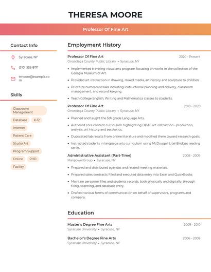 Professor Of Fine Art Resume