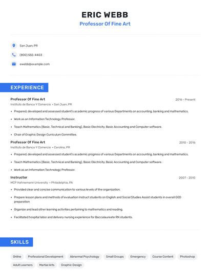 Professor Of Fine Art Resume