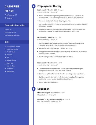 Professor Of Theatre Resume