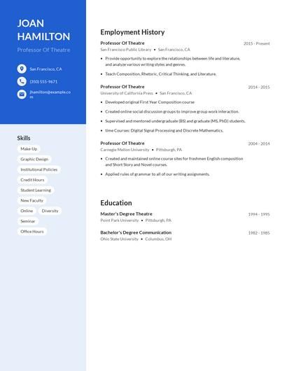Professor Of Theatre Resume