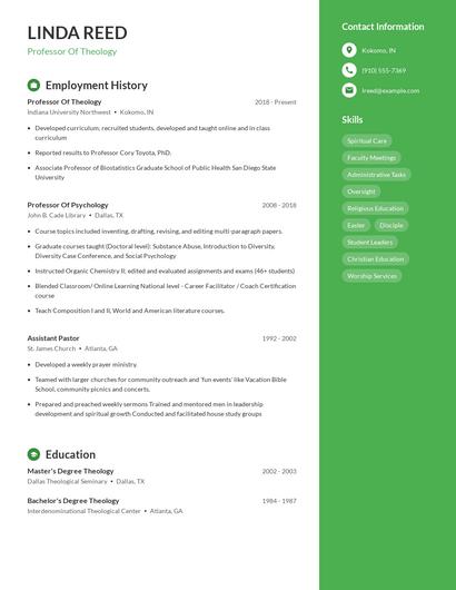 Professor Of Theology Resume