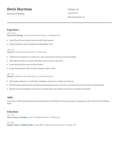 Professor Of Theology Resume