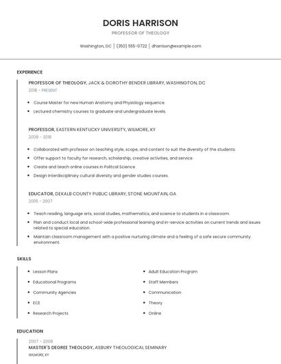 Professor Of Theology Resume