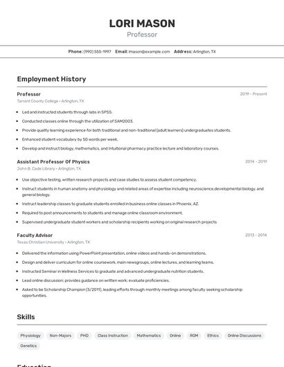 Professor Resume