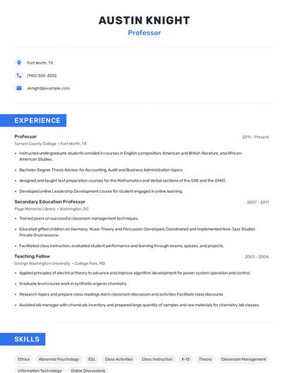 Professor Resume