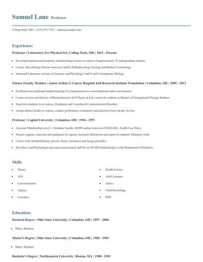 Professor Resume