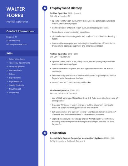 Profiler Operator Resume