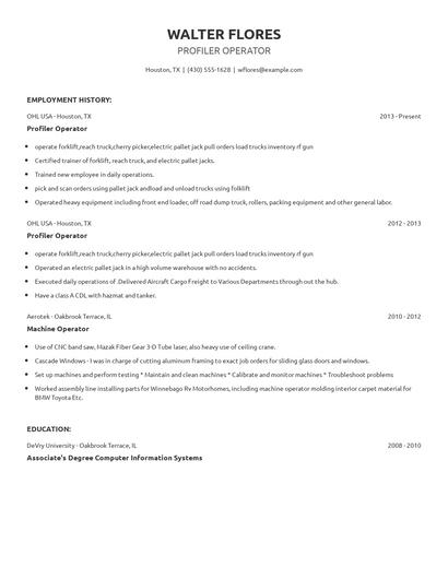 Profiler Operator Resume