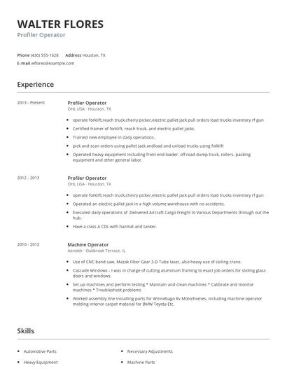 Profiler Operator Resume