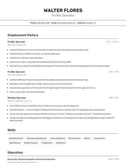 Profiler Operator Resume