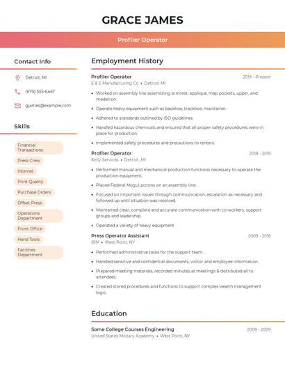 Profiler Operator Resume