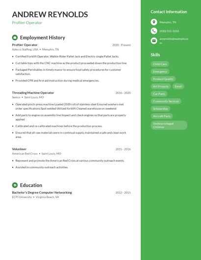 Profiler Operator Resume
