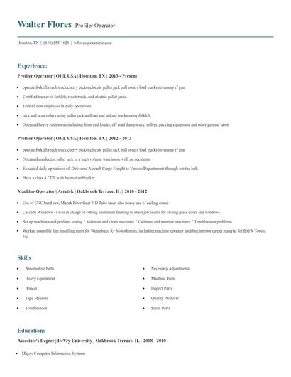 Profiler Operator Resume