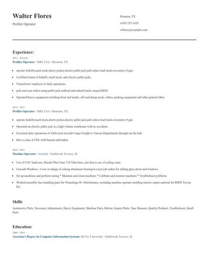 Profiler Operator Resume