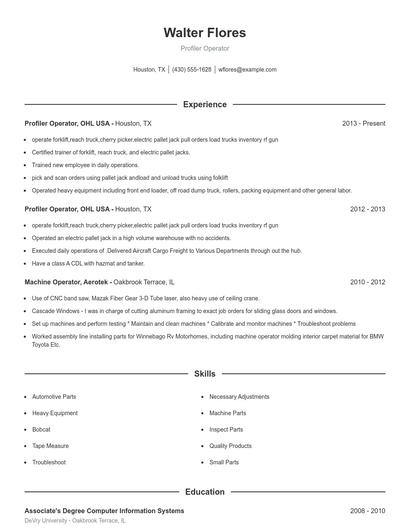Profiler Operator Resume