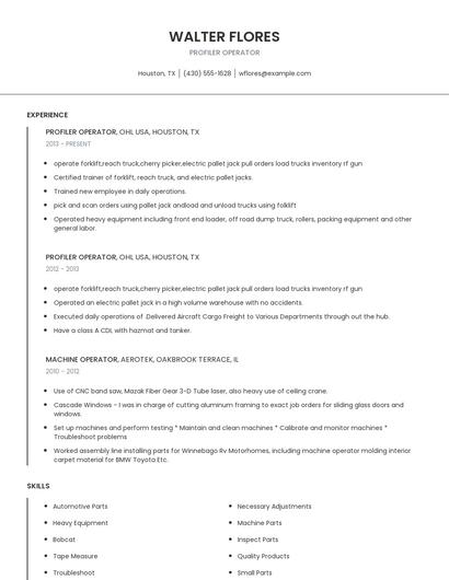 Profiler Operator Resume