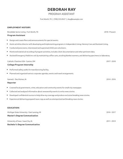 Program Assistant Resume