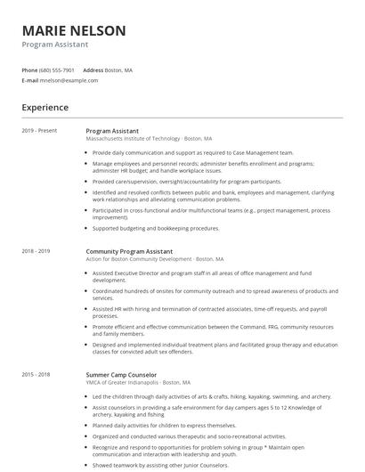 Program Assistant Resume