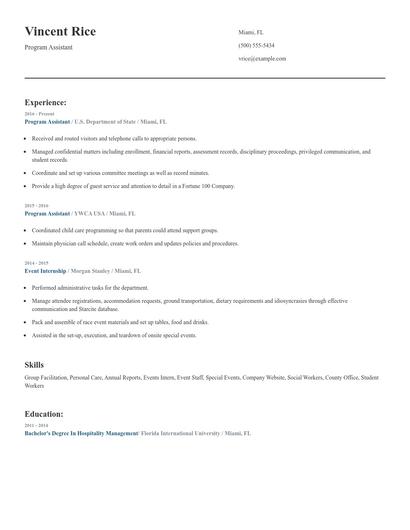 Program Assistant Resume