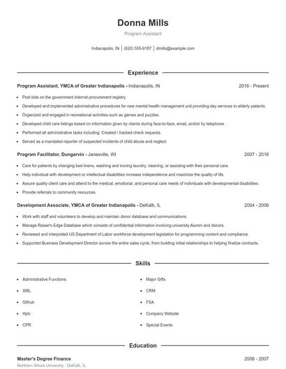 Program Assistant Resume